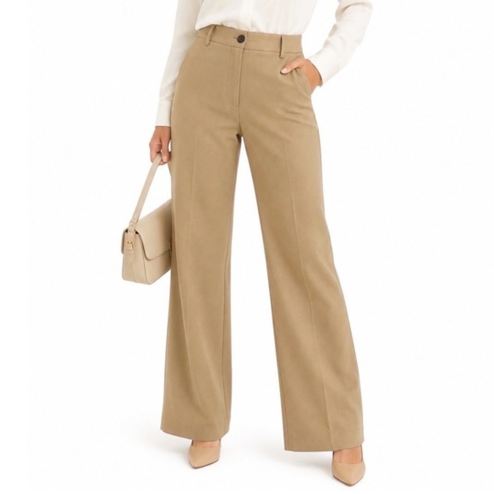 Ann Taylor Loft Julie Trousers Tan Camel Wide Leg Dress Pants 8T Preppy 54-20